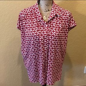 Loft Red & White Pattern Short Sleeve Blouse
